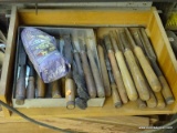 (WSHOP) WOOD TURNING CHISELS; THIS LOT INCLUDES THE ENTIRE BOTTOM SHELF CONTENTS OF #13A (WORKTABLE)