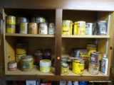 (WSHOP) CABINET LOT; INCLUDES ASSORTED WOOD STAIN AND FINISHES. MOST ARE BY MINWAX, SOME ARE BY