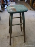 (WSHOP) STOOL; GREEN PAINTED STOOL IN VERY GOOD CONDITION! MEASURES 11 IN X 11 IN X 30 IN