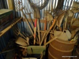 (SHED 1) TUB LOT; INCLUDES PITCHFORKS, POST HOLE DIGGERS, SHOVELS, ETC.