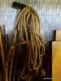 (SHED 1) ROPE LOT; INCLUDES 2 BRAIDED ROPES IN BROWN. BOTH ARE IN GOOD CONDITION!