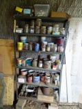 (SHED 1) CONTENTS OF METAL STORAGE SHELF; INCLUDES JARS FILLED WITH NAILS, STAPLES, AND MUCH MORE!