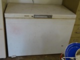 (SHOP 2) WHIRLPOOL CHEST FREEZER; IS OFF-WHITE IN COLOR AND IN VERY GOOD WORKING CONDITION. MEASURES