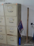(SHOP 2) FILING CABINET; 4 DRAWER FILING CABINET WITH LABEL HOLDERS ON THE FRONT ABOVE THE PULLS. IS