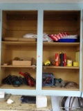 (SHOP 2) CABINET LOT; LOT INCLUDES ROLL OF METAL FOIL, FLASH LIGHTS, SAFETY GLASSES, BOX OF GRINDING