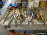 (SHOP 2) PRUNING TOOLS, LARGE LOT OF TOOLS THAT INCLUDE HEDGE TRIMMERS, LOPPERS, PRUNING SAWS, ETC..