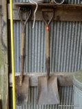 (SHED 3) 2 SHOVEL LOT; INCLUDES 1 FLAT HEAD SHOVEL AND A SCOOP STYLE SHOVEL