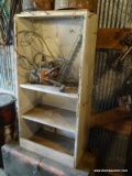 (SHED 3) 2 PIECE LOT; INCLUDES A WHITE WOODEN SHELVING UNIT WITH 1 SHELF AND HOOKS (MEASURES 22 IN X