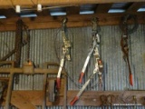 (SHED 3) CONTENTS OF WALL; INCLUDES 4 COME-ALONG WINCHES, HAND SAW, CRIMPING TOOL, AND MORE!