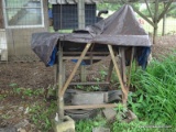 (OUT) PORTABLE SAW; VINTAGE BELT DRIVEN SAW ON STAND THAT CAN BE HOOKED UP TO A TRACTOR - 41 IN X 43