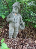 (OUT) YARD ORNAMENT; CONCRETE BOY WITH BASKET YARD ORNAMENT- 34 IN H