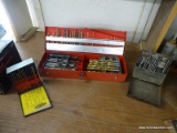 (WSHOP) ASSORTED LOT; INCLUDES A RED DRILL BIT BOX WITH CONTENTS OF ASSORTED DRILL BITS OF VARIOUS