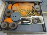 (WSHOP) DRAWER LOT OF ASSORTED ITEMS; THIS LOT INCLUDES VARIOUS SIZED ALLEN WRENCHES, ROLLS OF