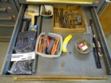 (WSHOP) DRAWER LOT OF ASSORTED ITEMS; LOT INCLUDES A TRAY OF ASSORTED COMPASSES, PAINTBRUSHES, BOX