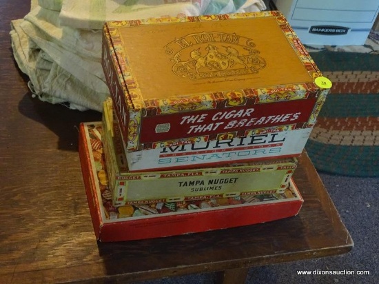 (BAS) VINTAGE BOXES; 3 VINTAGE CIGAR BOXES AND ONE CANDY BOX