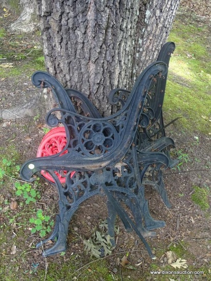 (OUT) CAST IRON PARTS; 2 PAIR OF CAST IRON BENCH END PIECES, NEED TO REPLACE WOODEN SLATS- 19 IN X