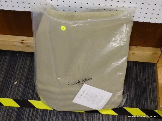 (FLOOR) CALVIN KLEIN HOME KING SIZE COMBED COTTON BLANKET; IN ORIGINAL PACKAGING, MEASURES 108 IN X