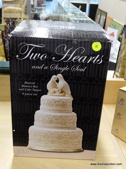 (R6A) PILLARS BY ENESCO "TWO HEARTS AND A SINGLE SOUL" MUSICAL MEMORY BOX AND CAKE TOPPER 8-PIECE