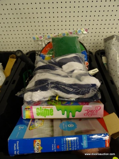 MYSTERY TUB LOT; INCLUDES A SIZE SMALL BLUE OFFICERS COSTUME, 2 CLOTH FOLDING CHRISTMAS TREES WITH