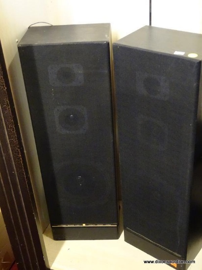 PAIR OF JIL TOWER SPEAKERS; BLACK IN COLOR AND MEASURE 9 IN X 6.5 IN X 28 IN.