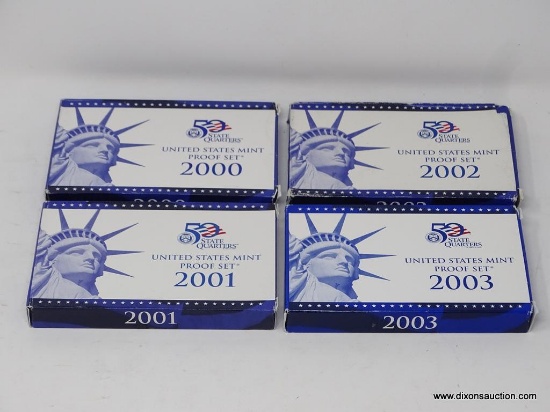 LOT OF 4 MINT PROOF SETS TO INCLUDE: 2000, 2001,2002,2003 UNITED STATE MINT PROOF SETS