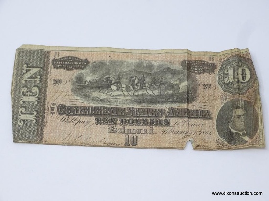 FEBRUARY 17, 1864 CONFEDERATE STATES OF AMERICA $10 NOTE RICHMOND, VA