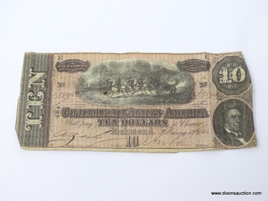 FEBRUARY 17, 1864 CONFEDERATE STATES OF AMERICA $10 NOTE RICHMOND, VA