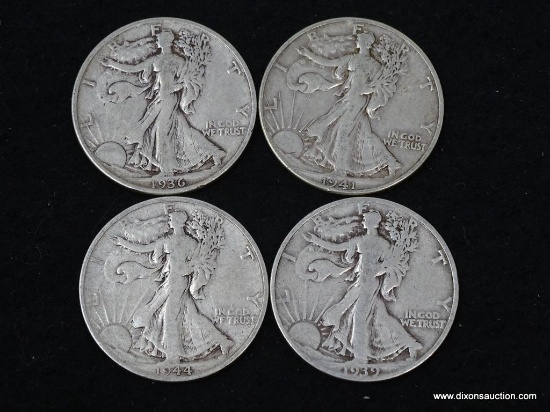 $2 FACE VALUE WALKING LIBERTY HALVES; 1941, 1944, 1939, 1936