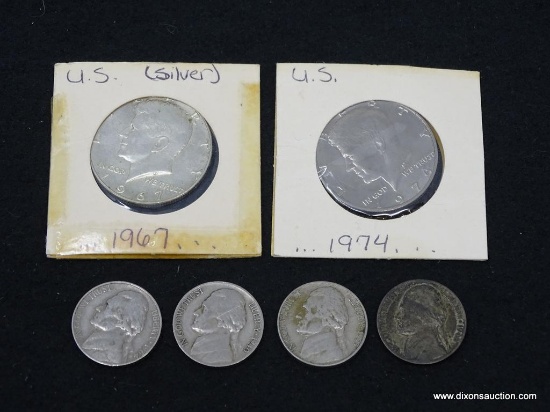 MISC. COIN LOT TO INCLUDE: 1972 KENNEDY HALF DOLLAR, 1967 KENNEDY HALF DOLLAR, 1940 JEFFERSON