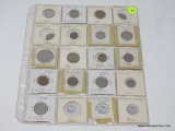 1 SHEET OF FOREIGN COINS (20 COINS TOTAL)