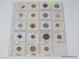 1 SHEET OF FOREIGN COINS (19 COINS TOTAL)