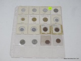1 SHEET OF FOREIGN COINS (16 COINS TOTAL)