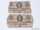 PAIR OF FEBRUARY 17, 1864 CONFEDERATE STATES OF AMERICA 50 CENT NOTES
