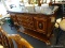 MARBLE TOP MAHOGANY SIDEBOARD; BEAUTIFUL EMPIRE STYLE PIECE HAS BLACK MARBLE TOP WITH MAHOGANY BASE