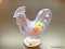 PINK IRIDESCENT ROOSTER GLASS FIGURINE BY FENTON; MEASURES 5 IN TALL AND 5 IN WIDE. BEAUTIFUL LIGHT