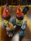 ROOSTERS SET; TOTAL OF 4 PIECES INCLUDING MATCHING PAIR OF PREDOMINANTLY RED ROOSTERS MADE OF