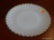 VINTAGE WHITE GLASS SERVING PLATTER WITH GOLD BORDER; PETAL-LIKE EDGES ON A ROUND PLATTER, WITH