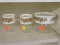 VINTAGE PYREX WARE CANISTERS; 3 PIECE LOT OF PYREX WARE SPICE O'LIFE CANISTERS. CONTAINS TWO 4 IN X