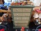 PAINTED TALL CHEST; MODERN TALL CHEST PAINTED LIGHT AND OLIVE GREEN. THIS CHEST HAS 5 DRAWERS, EACH