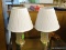 SET OF SMALL CRYSTAL TABLE LAMPS; SET OF 2 LAMPS, EACH HAS A PLEATED WHITE BELL SHAPED SHADE AND