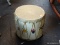 DRUM; FRUIT AND TREE PATTERN PAINTED DOUBLE SIDED DRUM. MEASURES 12 IN X 10 IN