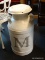 MILK CAN; WHITE PAINTED MILK CAN WITH HAND PAINTED 