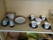 (B1A) ASSORTED HALF SHELF LOT; INCLUDES 4 FITZ AND FLOYD DESSERT PLATES IN THE COBALT INGLAZE