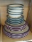 (B1A) DINNERWARE LOT; INCLUDES 23 PIECES TOTAL SUCH AS 5 PURPLE RIMMED DINNER PLATES, 6 PURPLE