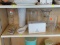 (B1A) ASSORTED HALF SHELF LOT; INCLUDES AN ONEIDA SOUTHERN GARDEN 4 IN CANDLESTICK HOLDERS IN THE