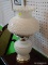 VINTAGE MILK GLASS TABLE LAMPS; MATCHING PAIR, HOBNAIL PATTERNED WITH RUFFLED TOP EDGES, WILL