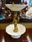 ANTIQUE ALABASTER TIERED CHERUB CENTERPIECE; HAS AN ALABASTER TOP BOWL WITH A GOLD TONED CHERUB