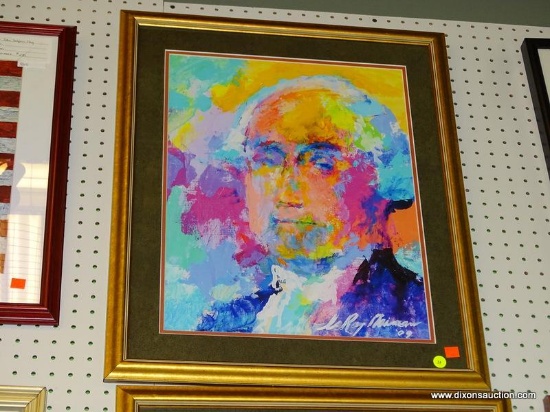 LEROY NEIMAN "WASHINGTON" FRAMED PRINT; THIS PRINT BY LEROY NEIMAN SHOWS A MULTI-COLORED GEORGE