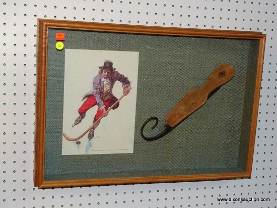 SHADOWBOX HOCKEY SKATE WALL DECOR; THIS PIECE IS A ANTIQUE ICE HOCKEY SKATE MOUNTED IN A SHADOWBOX