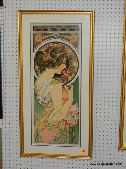 ALPHONSE MUCHA ART NOUVEAU STYLE PRINT; THIS PRINT IS TITLED "PRIMROSE" AND IS BY CZECH ARTIST